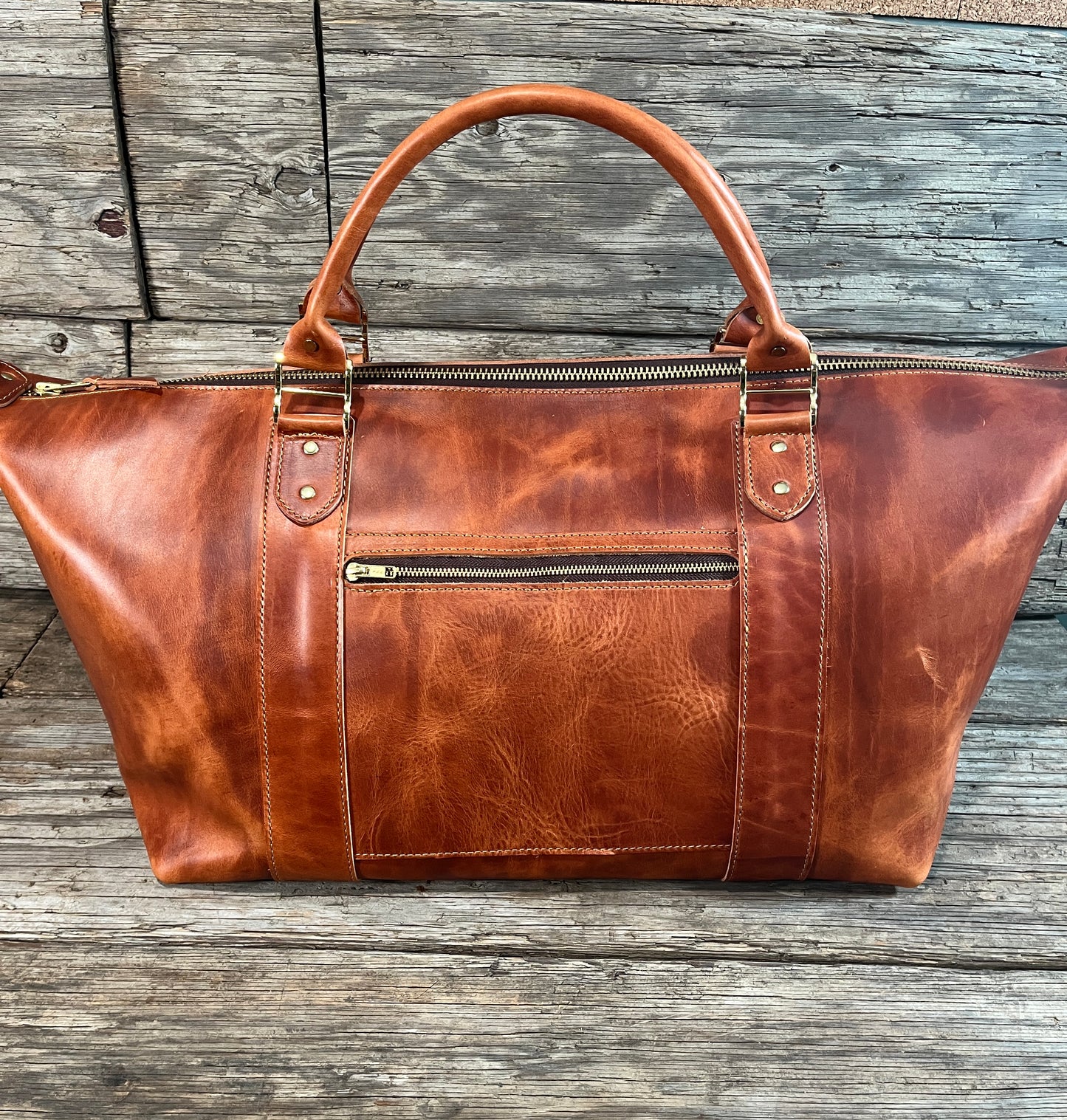 Handmade Leather Bags, Large Weekender-Marble Vegetable Tan