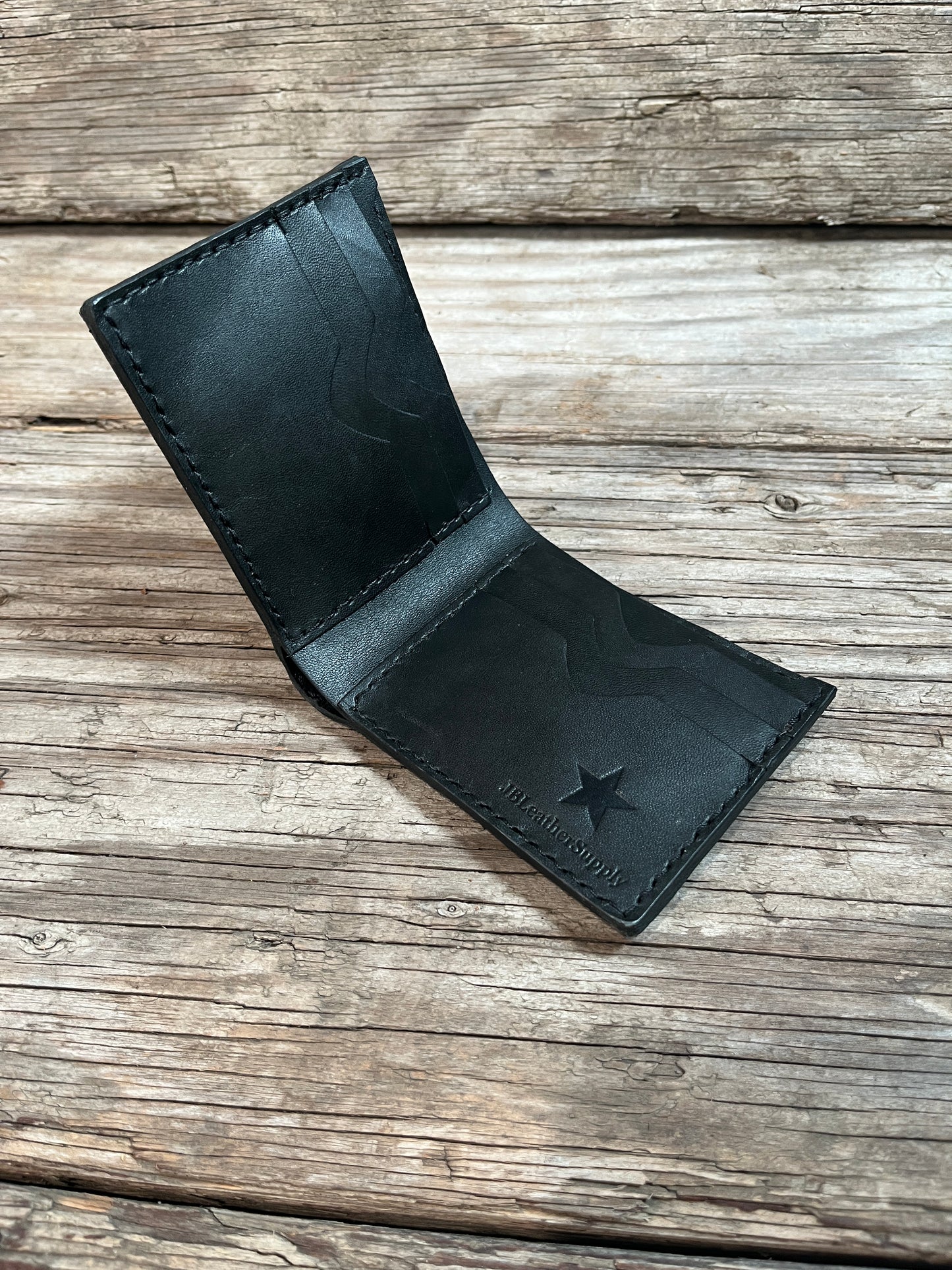 Handmade Leather Bifold Wallet-Black Crocodile