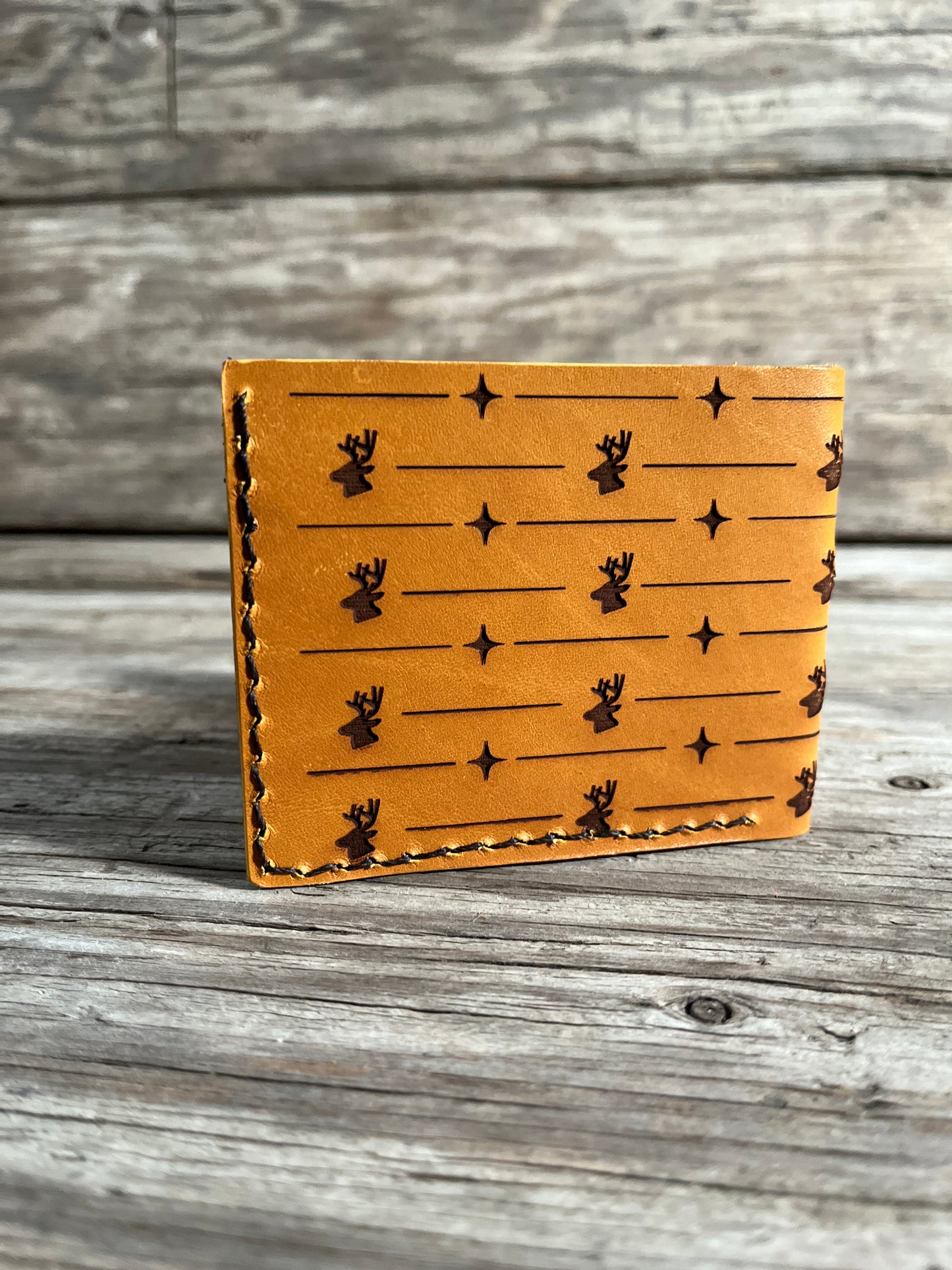 Handmade Leather Bifold Wallet-Brown and Thistle Patterned Iconic