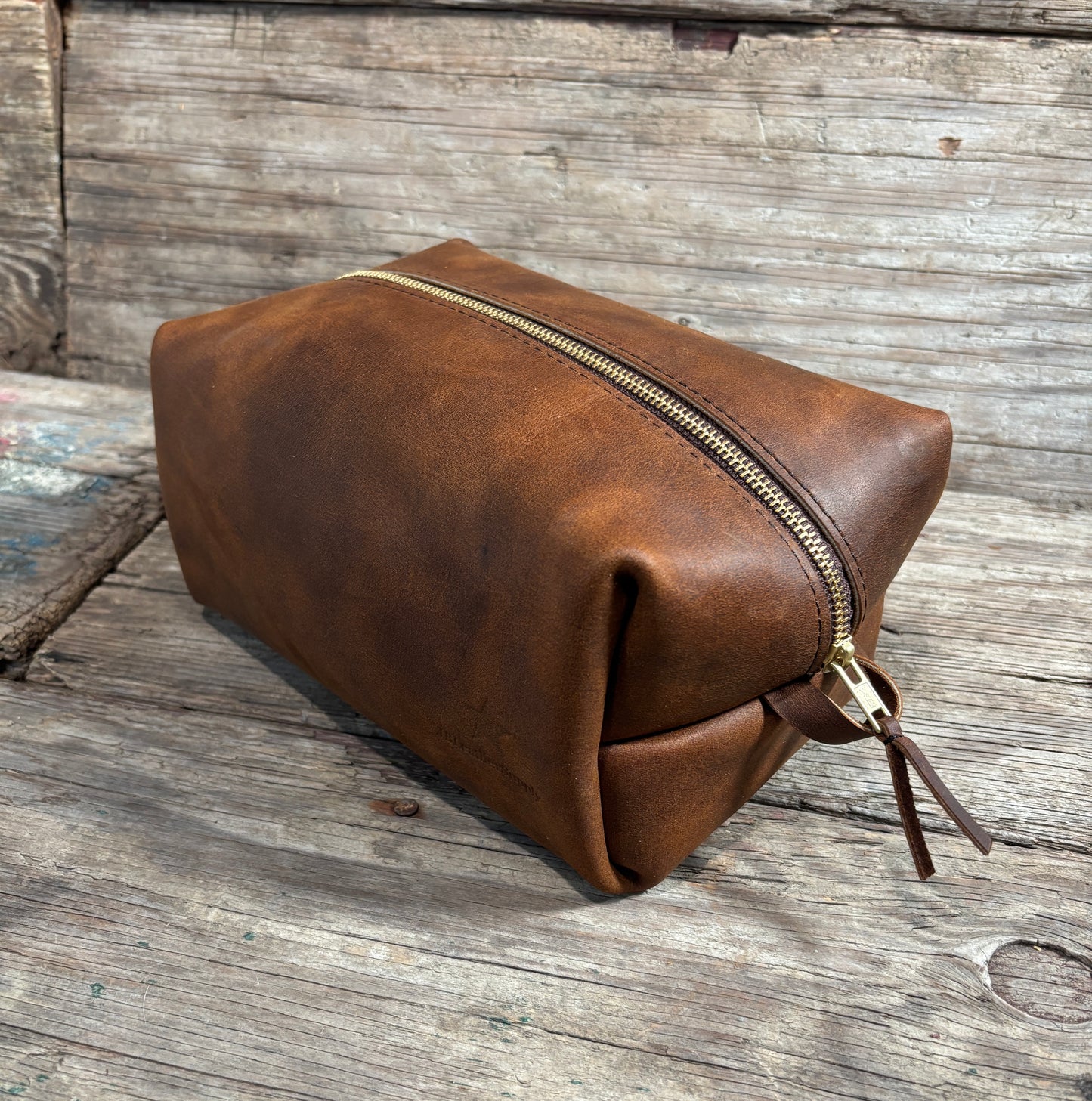 Hand Made Leather Dopp Kit/Toiletry Bag-Trail Brown