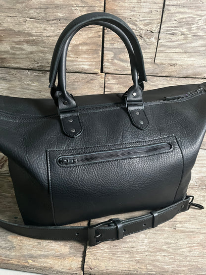 Handmade Leather Bags, Mid Sized Weekender- All Black Pebble Gain