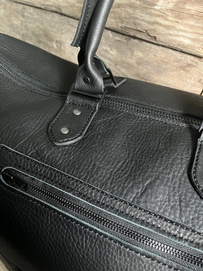 Handmade Leather Bags, Mid Sized Weekender- All Black Pebble Gain