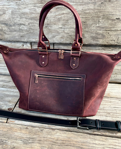 purple leather bag
