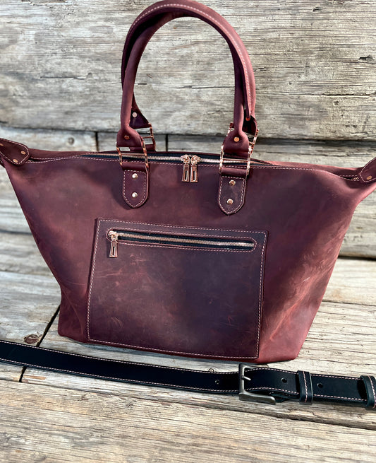 purple leather bag