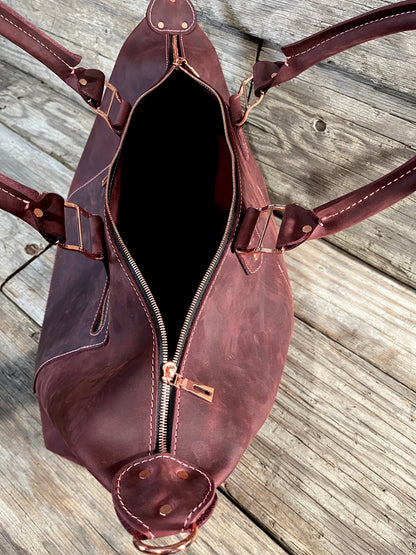 purple leather bag