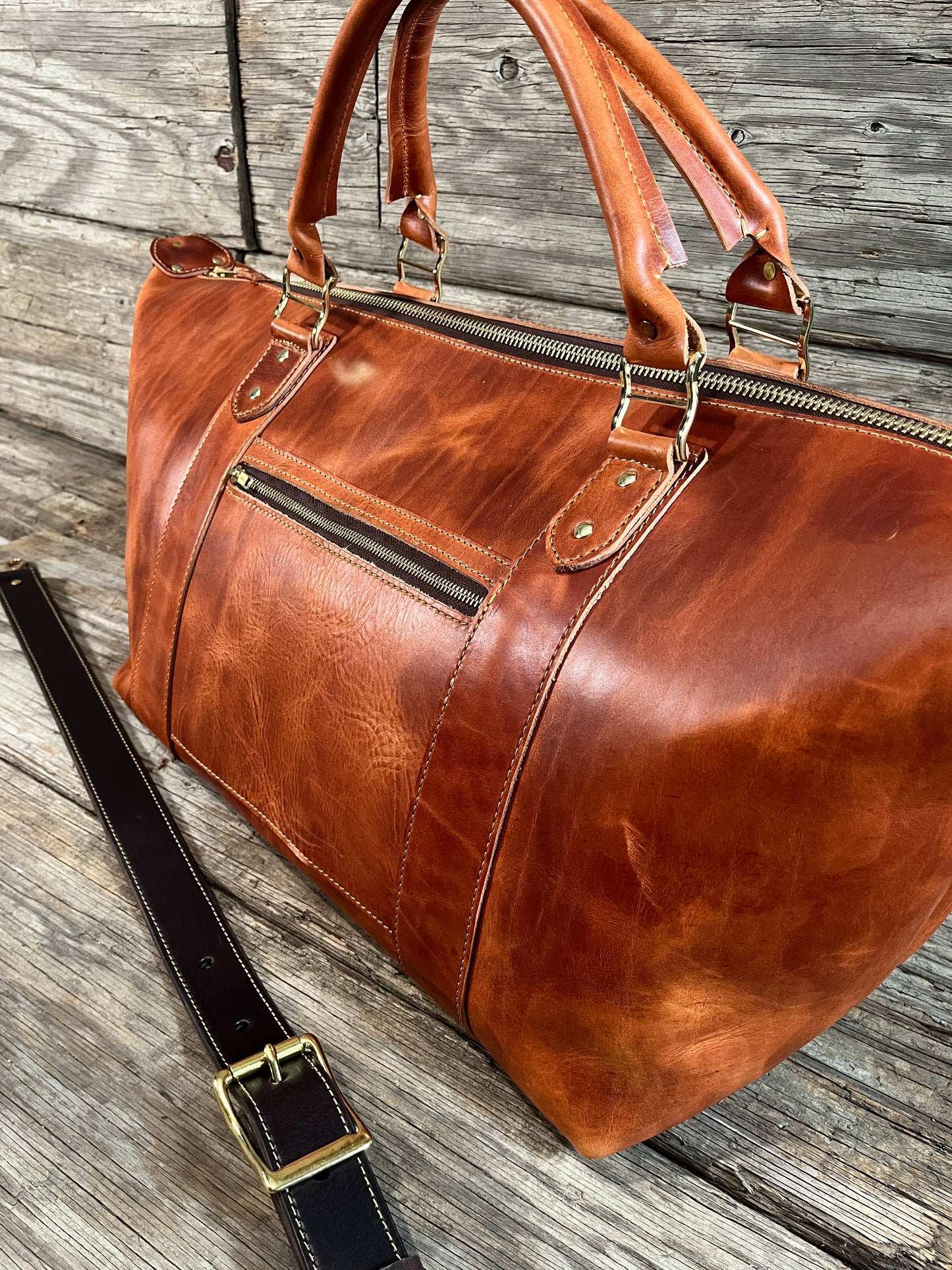 Handmade Leather Bags, Large Weekender-Marble Vegetable Tan
