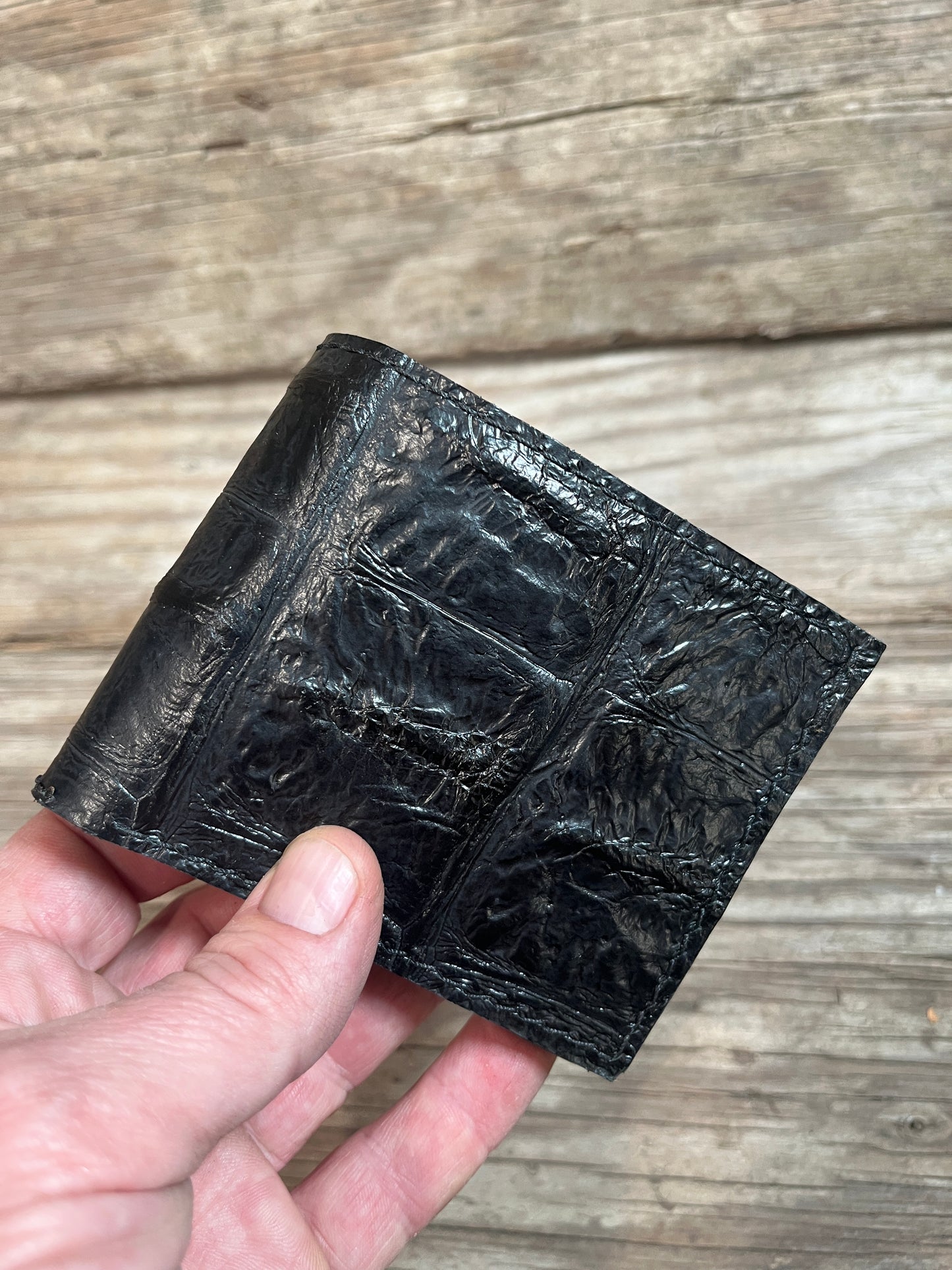Handmade Leather Bifold Wallet-Black Crocodile