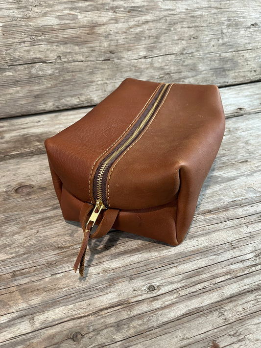 Hand Made Leather Dopp Kit/Toiletry Bag-Tan