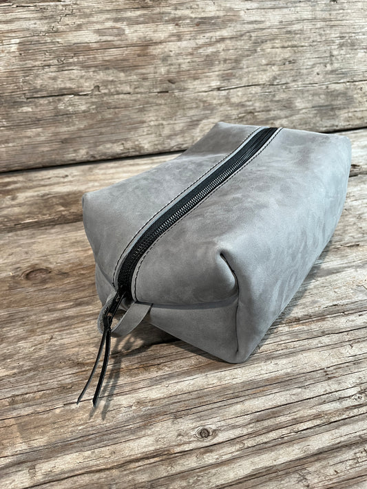 Hand Made Leather Dopp Kit/Toiletry Bag-Grey