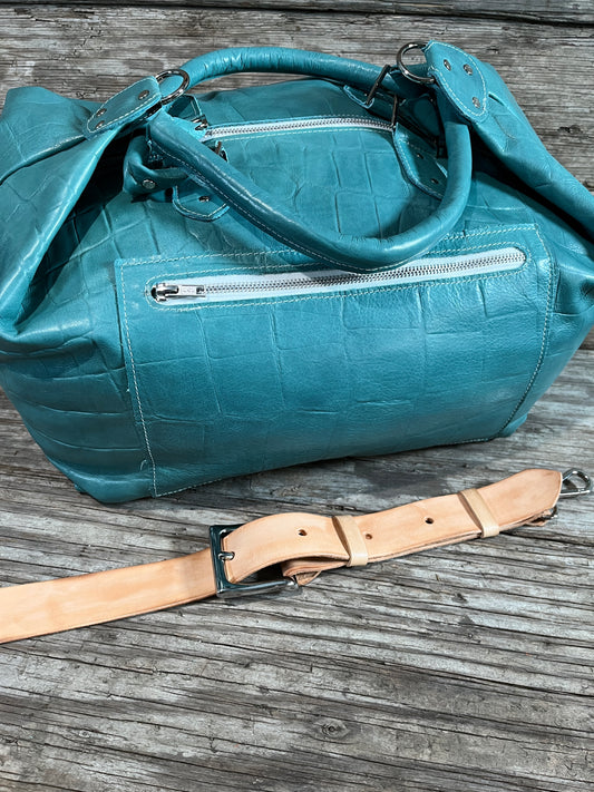 Carry on Luggage - Handmade Leather Bags, Mid Sized Weekender- Soft Croc Print