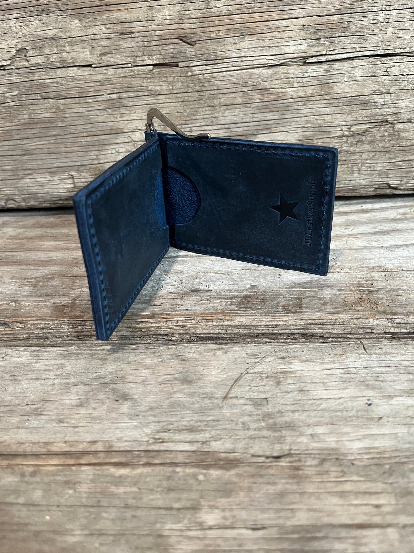 Handmade Leather Wallets, Money Clip Wallet-Distressed Blue