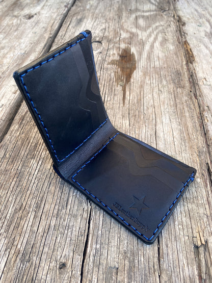 Handmade Leather Bifold Wallet-Denim Blue/Black Bridle