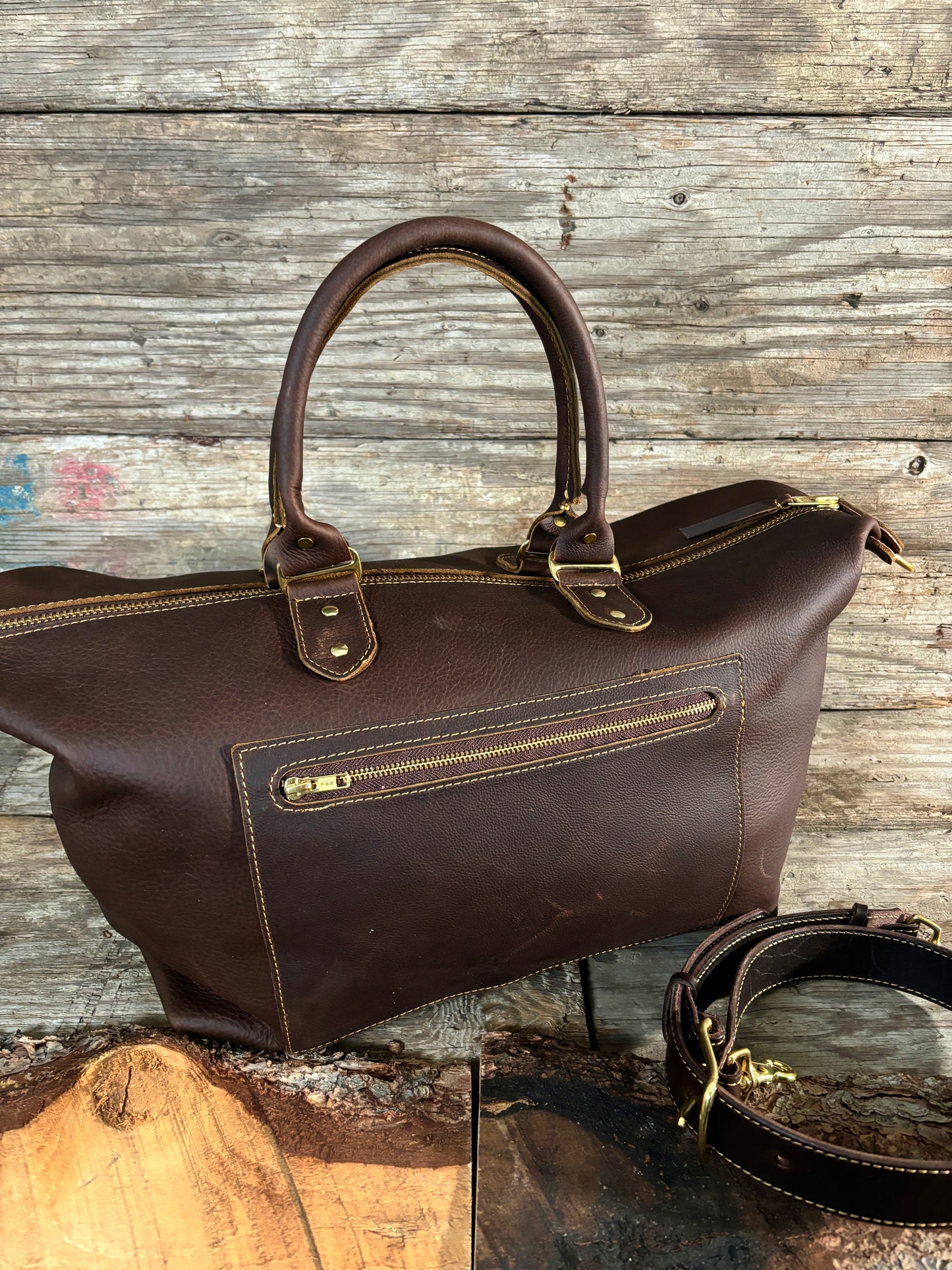Carry on Luggage - Handmade Leather Bags, Mid Sized Weekender- Oil Tan Brown