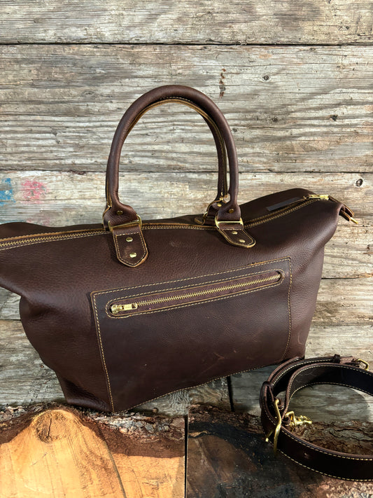 Carry on Luggage - Handmade Leather Bags, Mid Sized Weekender- Oil Tan Brown