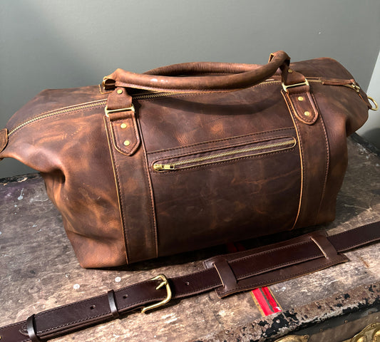 Carry on Luggage - Handmade Leather Bags, Large Weekender-Trail Brown