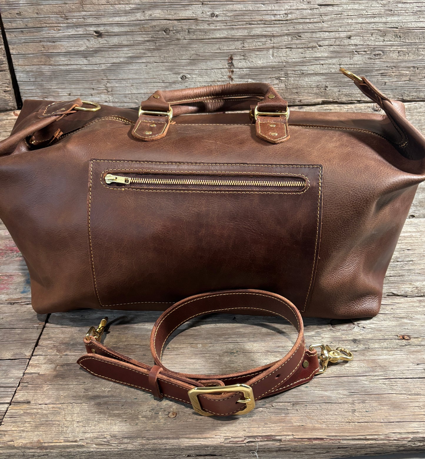 Carry on Luggage - Handmade Leather Bags, Large Weekender-Brown Pull Up