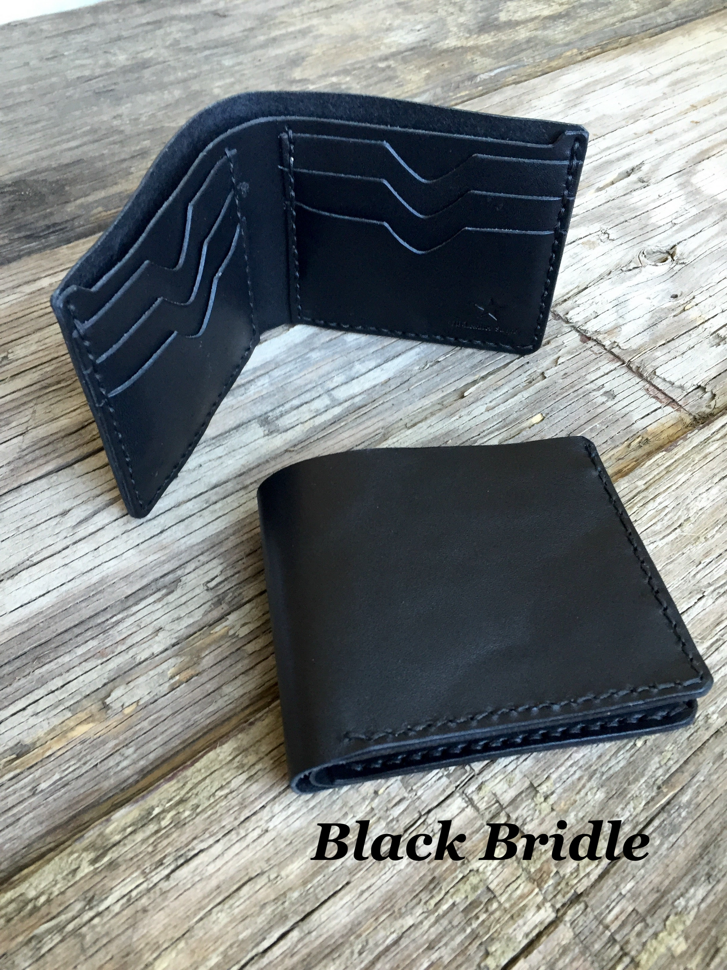 Handmade Leather Bifold Wallet-Black Bridle