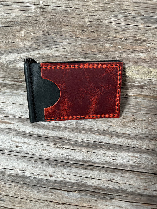 Handmade Leather Wallets, Money Clip Wallet-Red Flair