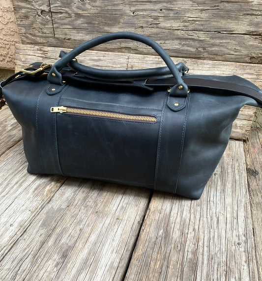 Handmade Leather Bags, Large Weekender-Black Pebble Grain