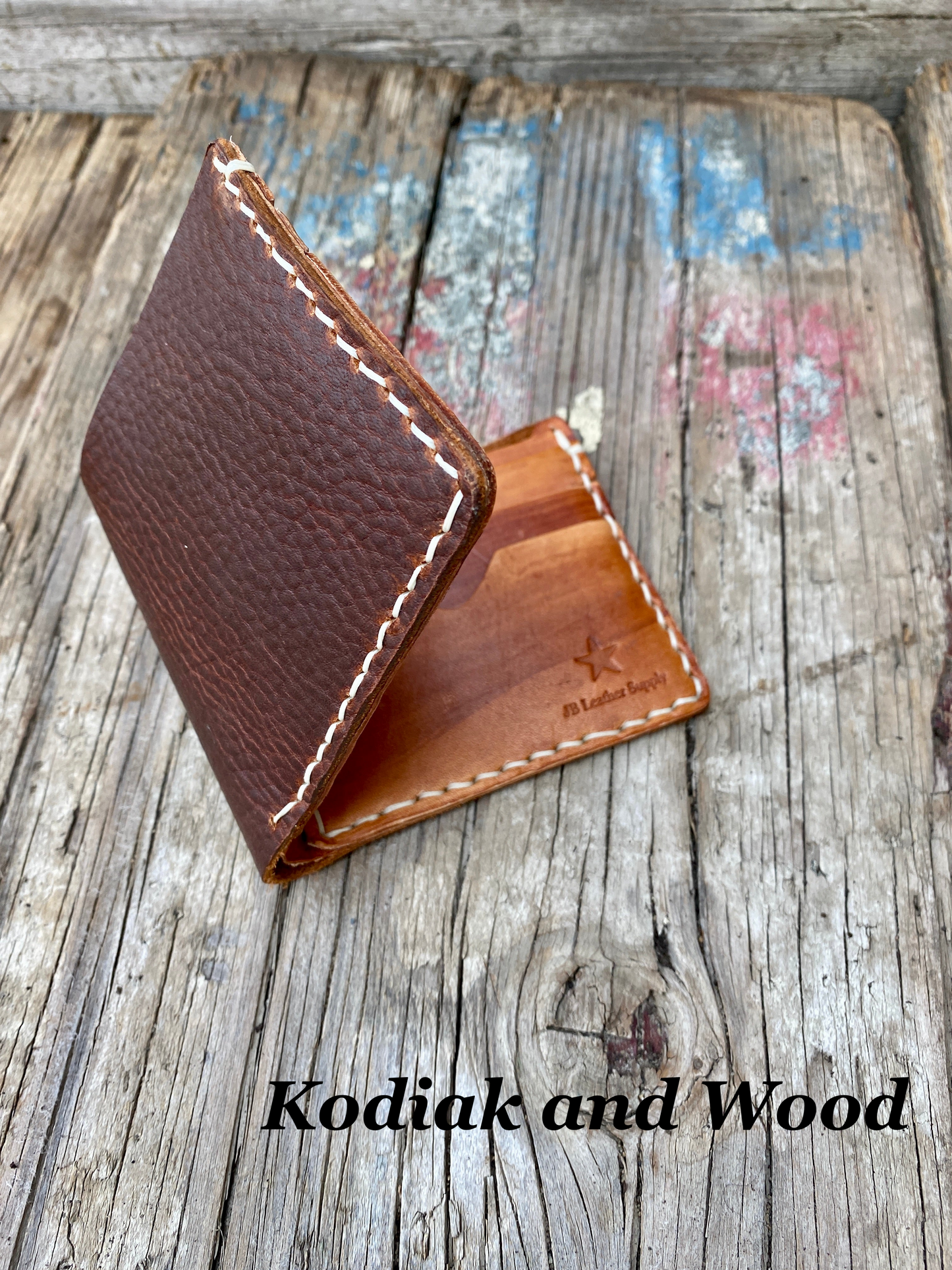 Handmade Leather Bifold Wallet-Kodiak and Wood