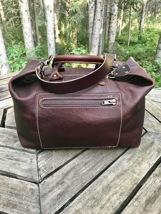 Handmade Leather Bags, Mid Sized Weekender- Brown Pebble Gain